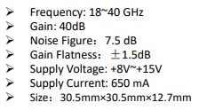 ドライバアンプモジュール 18~40GHz 0.5W 40dB ゲイン SAC1314