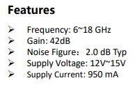 ローノイズ・高ゲインアンプモジュール　6~18GHz ゲイン42dB P1+29dBm SAC1330